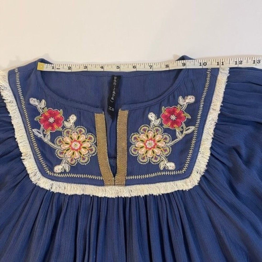 Women's Embroidered Blouse Blue Frayed X-Small - Picture 10 of 13
